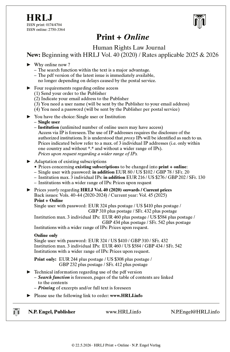 HRLJ print online 2025